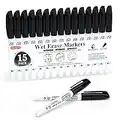 Shuttle Art Wet Erase Markers, 15 Pack Black 1mm Fine Tip Smudge-Free Markers, Use on Laminated Calendars,Overhead Projectors,Schedules,Whiteboards,Transparencies,Glass,Wipe with Water