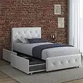 DHP Dakota Upholstered Platform Bed with Storage Drawers, White Faux Leather, Twin