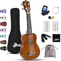 Winzz Soprano Ukulele Starter Kit For Beginners with Bag, Clip-On Tuner, Extra Strings, Strap, Plectrum, Fret Stickers, Chords Card, Polishing Cloth, Brown