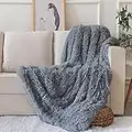 BOYASEN Coperta Plaid Morbida, Coperta Pile Flanella, Coperta Fluffy Sherpa, Plaid Divano Letto Singolo Super Morbida, Coperta Per Bamnini, 127 x 152cm, Grigio Scuro