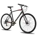 Hiland Road Hybrid Bike Urban City Commuter Bicycle with Disc Brake for Men Comfortable Bicycle 700C Wheels 24 speeds Bikes Black 53cm