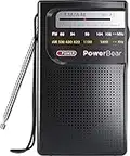 PowerBear Portable Radio | AM/FM, 2AA Battery Operated with Long Range Reception for Indoor, Outdoor & Emergency Use | Radio with Speaker & Headphone Jack (Black)