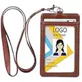 Teskyer Lanyard with Card Holder, ID Badge Holder with 1 Clear ID Window & 1 Credit Card Slot and a Detachable Neck Lanyard (Vertical, Brown)