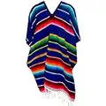 Mexikanischer Poncho - Handgefertigter Serape Poncho - Einheitsgröße Erwachsene Poncho - Cobija - Decke - Blau - Einheitsgröße