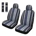 Pariitadin Baja Saddle Blanket Car Seat Covers Front Set with Seat Belt Pads, Washable Breathable Striped Woven Cloth Seat Covers for Cars, Universal Fit Most Cars, Airbag Compatible, Blue