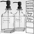 GLADPURE Soap Dispenser - 2 Pack, 18 Oz Antique Design Thick Glass Hand Soap Dispensers; with 304 Rust Proof Stainless Steel Pump, 6Pcs Clear Stickers, for Kitchen, Bathroom - Black