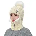 Surakey Bonnet Femme Hiver Bonnet Balaclava en Tricot avec Cache-Cou,Cagoules Femme Polaire Balaclava Chapeau, Masque de Ski Coupe-Vent, Bonnet Cagoule pour Vélo Ski Randonnée Montagne Camping