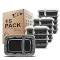 Freshware Meal Prep Containers [15 Pack] 2 Compartment with Lids, Food Storage Containers, Bento Box, BPA Free, Stackable, Microwave/Dishwasher/Freezer Safe (32 oz)