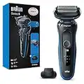 Braun Series 5 Electric Shaver, With Precision Trimmer Attachment For Moustache & Sideburns Trimming, 100% Waterproof, 2 Pin Bathroom Plug, 50-B1200s, Blue Razor