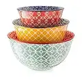 DOWAN Mixing Bowls, Ceramic Mixing Bowls for Kitchen, Colorful Vibrant Nesting Bowls for Cooking, Baking, Prepping, Serving, Salad, Housewarming Gift, Microwave Dishwasher Safe, 3.7/2/1 Qt, Set of 3