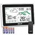 Manwe funk wetterstation mit außensensor, multifunktionale, digitales thermometer, hygrometer, indoor, outdoor, wettervorhersage, inkl. 5 original batterien, schwarz