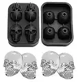 WKMR Molde de silicona para cubitos de hielo con diseño de calavera 3D con mini embudo, hace cuatro calaveras gigantes, fabricante de cubitos de hielo en formas para enfriar bourbon, etc., negro