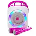 Rockjam 10-Watt Karaoke Bluetooth Karaoke Machine con due microfoni, effetti vocali e luci a LED - rosa