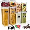 Contenitori Pasta Dispensa Alimentari per Cereali 8 Pezzi Set, Cucina Contenitori Ermetici per Alimenti Plastica con Coperchio 2.8L/2L/1.6L/0.8L Barattoli per Conservazione Pasta, Cereali, Senza BPA