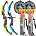 TMEI 2 Pack Set Kids Archery Bow Arrow Toy Set Outdoor Hunting Play with 2 Bow 20 Suction Cup Arrows 2Target & Quiver,LED Light Up Function Toy,for Boys Girls Indoor and Outdoor(Green and Blue)