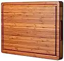 Large Wood Cutting Board for Kitchen, 1” Thick Bamboo Cheese Charcuterie Board, Butcher Chopping Block, with Juice Grooves and Handles