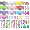 Funtopia Hair Clips for Girls,100 Pcs No Slip Metal Snap, Barrettes for Kids Teens Women, Cute Candy Color Cartoon Design Hair Pins (Animals Fruits Crowns Stars)