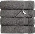 Grey Bath Towels 27" x 54" Quick-Dry High Absorbent 100% Turkish Cotton Towel for Bathroom, Guests, Pool, Gym, Camp, Travel, College Dorm, Shower (Grey, 4 Pack Bath Towel)