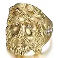 BOBIJOO Jewelry - Bague Chevalière Jésus Visage du Christ Acier inoxydable Or Doré Plaqué Faux Diamants - 71 (13 US)