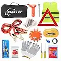 Electop Roadside Assistance Auto Emergency Kit 66 Pieces-in-1 Car Safety Kit with Jumper Cables,LED Road Flare Warning Light,Tow Rope,Triangle,Tire Pressure Gauge and More for Your Car Truck SUV