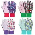 JUMPHIGH 4 Pairs Garden Gloves for Women, Floral Gardening Gloves with Non-Slip PVC Dots, Ladies Soft Breathable Yard Work Gloves Light Working Gloves, Elastic Knit Wrist, Large