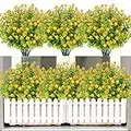 CEWOR 9 Bundles Artificial Flowers for Outdoors, Fake Flowers in Bulk Plastic Plants UV Resistant Faux Greenery Boxwood for Hanging Planters Vase Indoor Outside Decorations (Yellow)