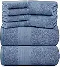 White Classic Resort Collection Soft Bath Towel Set | Luxury Hotel Plush & Absorbent Cotton | 2 Bath Towels, 2 Hand Towels and 4 Washcloths [8 Piece, Blue]