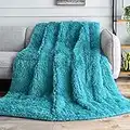 Topblan Fuzzy Sherpa Faux Fur Weighted Blanket 15lbs, Ultra Soft Reversible Plush Blanket with Luxury Long Fur and Shaggy Sherpa to Help with Better Sleep, 60x80 inches Teal Green