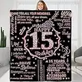 15th Birthday Blanket Gifts for Girls - Happy 15th Birthday Gift Ideas for Her - 15 Year Old Gifts for Daughter Sister Bestie - Personalized Flannel Fleece Soft Throw Blanket