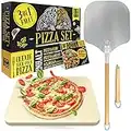 Loco Bird Pizzastein für Backofen & Gasgrill inkl. Pizzasschieber - 3er Set - Pizzastein rechteckig aus Cordierit für knusprigen Pizzaboden wie vom Italiener, Pizzaschieber und Rezeptbuch