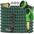 COSCOV 50ft Expandable Garden Hose with 10 Functions Nozzle and 3-Layers Latex Water Hose Leakproof Retractable Garden hose with Solid Fittings (Green)