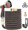 Expandable Garden Hose, Upgraded 3-Layer Latex Hose Pipe, 3/4"&1/2" Solid Brass Connectors, Durable 3450D Weave, No-Kink Flexible Water Hose, 10 Function Spray (50ft/15m)