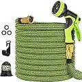 HOSPAIP Garden Hose 50 ft Water Hose with 10 Function Hose Nozzle, Expandable Garden Hose with Hose Holder, Flexible Lightweight Water Pipe with Brass Fittings, Expanding Car Wash Hose (Green)