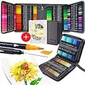 LANRENWENG 100 Colors Dual Tip Brush Pens Fineliners Art Markers, Watercolor Marker and Highlighters with Canvas Bag for Adult Coloring Books Drawing Sketching Bullet Journal Calligraphy