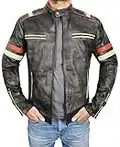 Fashion_First Cafe Racer Retro Vintage Motorcycle Distressed Leather Jacket, Black, L