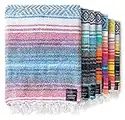 Authentic Mexican Blanket - Picnic Blanket, Handwoven Serape Blanket, Perfect as Beach Blanket, Picnic Blanket, Outdoor Blanket, Yoga Blanket, Camping Blanket, Car Blanket, Woven Blanket (Azure)