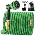 Gpeng Garden Hose , Expandable Water Hose 50 ft with 10 Function Nozzle ,Triple Core Latex and 3/4" Solid Brass Fittings , Lightweight Kink Free Retractable Collapsible Gardening Flexible Hose Pipe (GreenBlack)