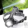 Rechargeable LED Headlamp, 100000 Lumens Super Bright Headlamps with 4 Modes, Zoomable, Digital Power Display, IPX6 Waterproof Headlamp with Warn Red Light for Hiking, Camping, Hunting, Adventures