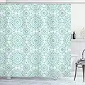 ABAKUHAUS Oriental Cortina de Baño, remolinos orientales, Material Resistente al Agua Durable Estampa Digital, 175 x 180 cm, Aqua y Blanco