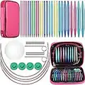 24 Pieces Aluminum Interchangeable Circular Knitting Needle Set with 1 Storage Case, 13 Size Interchangeable Crochet Needles for Knitting