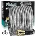 Relxitl Metal Garden Hose 50ft Heavy Duty Stainless Steel Water Hose, Solid Metal Fittings Leak-proof No Kink Outdoor Hose without Nozzle, Upgraded Outer Diameter Metal Hose (50FT, Silver)