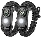 A2S LEDway Paracord Bracelet Tactical Survival Gear Kit 6-IN-1- 70% Larger Compass LED SOS Emergency Function Flashlight & Whistle (Black / Black)