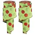 2 Rouleaux de Rubans de Noël à Pois Scintillants de Bord Filaires Rubans à Pois Rouges Verts Ruban Imprimé à Pois Polka Ruban Décoratif en Toile de Lin (Base Verte, 2,5 Pouces x 6 Yard par rouleau)