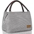 buringer Reusable Insulated Lunch Bag Cooler Tote Box Meal Prep for Men & Women Work Pinic or Travel (Black and White Stripe)