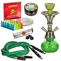 Chicha Kit Complet Narguile Ensemble Pack Charbon Kit Embouts Deux Tuyaux Bol en Verre Feuilles Aluminium Goût Shiazo Narguilé Royal (Vert 2) DON PABLO SHISHA WORLD