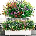 Jusvenmt 12 Bundles Artificial Flowers Outdoor Fake Flowers UV Resistant, Plastic Greenery Shrubs Plants Faux Flowers for Outside Indoor Garden Hanging Baskets Window Box Decoration (Multicolor)