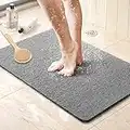 Loofah Shower Mat, Non Slip Anti Mold Bath Mat, Shower Stall Mats for Bathtub, 24 x 16 Inch Tapis de Douche with Drain, Washable, Mildew Resistant Bath Mats for Bathroom Floor, Tub, Seniors (Grey)