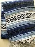 Mexitems Mexican Falsa Blanket Authentic 52" X 72" Pick Your Own Color (Light Blue/Blue/Black)