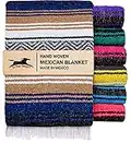 El Paso Designs Mexican Yoga Blanket | Colorful Falsa Serape | Park Blanket, Yoga Towel, Picnic, Beach Blanket, Patio Blanket, Soft Woven Saddle Blanket, Boho Home Décor (Blue and Tan)