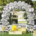 TRYNBOOB Silver Metallic Chrome Latex Balloon Arch Garland Kit, 101PCS 18In 12In 10In 5In for Engagement, Wedding, Birthday, Silver Theme Anniversary Celebration Decoration With 32Ft Silver Ribbon